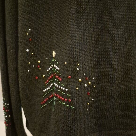 Vintage Studio Joy Holiday Sweater XL Button Front Embellished Faux Fur Collar - Picture 9 of 11